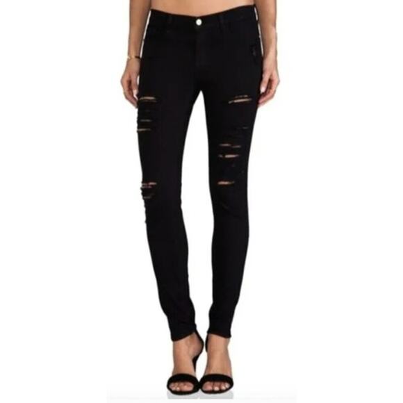 Frame Le Skinny de Jeanne Ripped Jeans Mid Rise Skinny Fit Film Noir NWT 24 - Picture 1 of 10